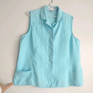 Jacobson Shirt Blouse Womens XL/L*Blue 100% Linen Sleeveless Buttons Collared